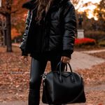 EXPRESS Black Faux Leather Fur Collar Belted Hem Puffer Moto Jacket Photo 0