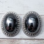 Whiting & Davis Vintage Co Clip On Earrings Silver Tone & Dark Silver Tone Oval Photo 0