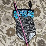 Maxine of Hollywood Vintage Swimsuit One Piece Floral Zebra Print Strapless 12 Photo 3