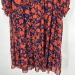 Julia Jordan  Smocked Floral Tiered Maxi Dress Orange Blue Sheer Sleeves Size 12 Photo 8