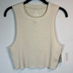 Aerie Women's Ribbed Raw Edge Cropped Tank Top Cream Crew Sleeveless Shirt Large Photo 0