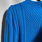 Talbots Cobalt Blue Cable Knit Mock Neck Sweater Womens L Preppy Gold Buttons Photo 5