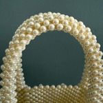 Beaded Woven Faux Ivory Pearl Tote Bag White Photo 7