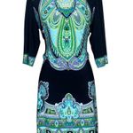 Sandra Darren Women's Blue Green Paisley 3/4 Sleeve Midi Dress Career Sz 10 Photo 0