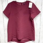 Madewell Shirt Women Size Small Burgundy Round Neck Short Sleeve Blouse Business Photo 0