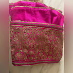 Meena Bazaar Embroidered Gown Anarkali Dress Gold & Hot Pink Photo 14