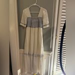 Reba  White and Blue Sundress Maxi with Puff Sleeves and Square Neckline Photo 6