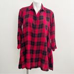 ZARA NEW  Red & Black Plaid flannel Shirt Dress Tunic Button Down SMALL Photo 3