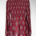 Xhilaration Women's Burgundy Floral Paisley Semi Sheer Smocked Tunic | EUC Photo 0