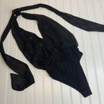 EXPRESS Deep V Chiffon Metallic Bodysuit Sz XS Black Gold Photo 0