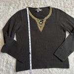 Vintage Isabella Bird Medium Merino Angora Cashmere Beaded Brown Sweater Green Photo 5