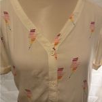 Sugarhill Cream Short Sleeve Button Down Blouse with Rainbow Lightning Design Red Size 8 Photo 1