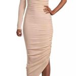 Misha Collection MISHA Tansy Ruched Sparkle Mesh Midi Dress in Champagne Photo 1