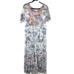 Johnny Was Logan Embroidered Mesh Tiered Maxi Dress Boho Floral Blue Large Photo 1