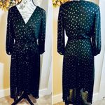 DKNY Balloon Sleeve Faux Wrap Metallic Gold Polkadot Belted Midi Dress Sz 6 Photo 2