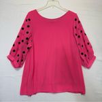 Polka Dots Blouse semi sheer lined hot pink black Women’s Size Medium Photo 3