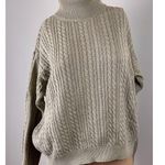 Jeanne pierre Vintage Sage 100% Cotton cable knit ribbed turtleneck Sweater Sz M Photo 1