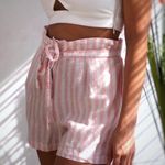Cynthia Rowley pink striped high waist linen paperbag shorts size medium Photo 0