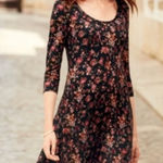 Peruvian Connection  Midi Fall Floral Midi Dress Pockets Size XS Thanksgiving Photo 0