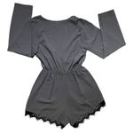 Contempo Casuals VTG 90s  Gray Long Sleeve Shorts Romper Black Lace Women’s S Photo 2