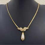 Vintage Unsigned Pave Crystal Angel Wing Faux Pearl Teardrop Gold Photo 11