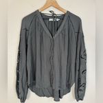 ASTR  The Label Black Boho Laser cut V Neck Button Down Blouse Medium $98 Photo 2