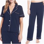 Madewell  Navy Blue Pajama Set Short Sleeve Button Up Pants Medium Loungewear Photo 1