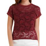 Allegra K  Dark Red Lace Short Sleeve Top Size Small Photo 3