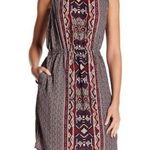 Bobeau  NWT Cinched Waist Sleeveless Print Dress Pockets Maroon Print Size XS Photo 0