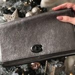 Coach  Alexa Metallic Leather Turnlock Clutch Purse, Silver Photo 0