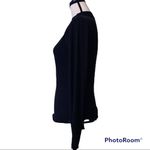 Justify  large casual high neck black ribbed long sleeve blouse with rose on neck Photo 2