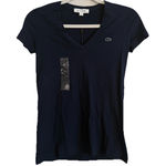 Lacoste  Women's Short Sleeve Cotton Jersey Vneck Tee Shirt Navy Blue Size 32 NEW Photo 0