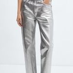 Mango NWT Silver Metallic Straight Leg Jeans High Waisted Womens Size 2 Photo 0