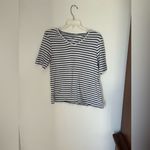 Chico's Chico’s size 1 black white stripe vneck short sleeve ultimate tee M 100% cotton Photo 5