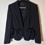 Donna Karan  Collection Black Wool Blend Blazer‎ Tie Detail Size US10 Photo 0