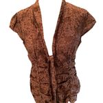 Charlotte Russe Brown & Tan Lightweight Short Sleeve Plunging Tie Neck Button M Photo 3