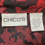 Chico's Chico’s Silk Blend Red Burnout Button Front Long Sleeves Tunic Shirt Photo 9