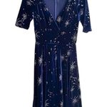 Modcloth x Collectif Vixen Match Fireworks Print Blue Velvet Midi Dress Photo 0