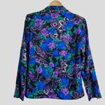 Vintage Wilroy Rare Purple Blue Floral Paisley Satin Long Sleeve Blouse Size 10 Photo 3
