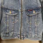 Vintage Jean Jacket Cropped Women Medium Wash Zipper Front Trucker Cotton Denim Blue Photo 4