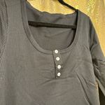 OQQ Black Brown Seamless Stretch Ribbed Button Long Sleeve Top Large NEW Photo 3