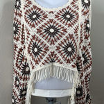House of Harlow 1960 Pullover Sweater Cropped Crochet Fringe Long Sleeve Sz OS Photo 0