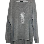 Spirit Jersey  Sweatshirt Pineapple Hawaii Hi-Lo Long Sleeve V-Neck Gray Large Photo 0