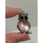 Owl Charm Pendant Pink Rhinestone Silver Tone Animal Jewelry Black Onyx Eyes Photo 5