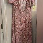 AFRM XL Floral Puff Sleeve Maxi Dress With Left Leg Slit Red Photo 2