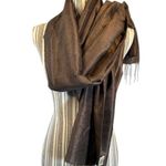 Coldwater Creek Brown Fringe Trim 100% Silk Scarf Women Sz OS Photo 0