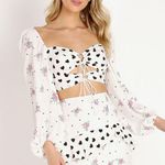 For Love & Lemons  Lucia Smocked Tie Long Sleeve Crop Top NWT Size XL Photo 4
