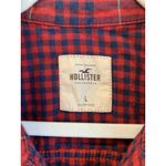 Hollister  Women’s Shirt Red Blue Plaid Flannel Button Up Long Sleeve Logo Large Photo 3