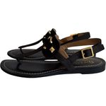 Franco Sarto Leather Flat Gladiator Strappy Sandals 6.5 Womens Gram Black Gold Photo 3