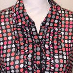 East 5th  black polka dot ruffle front button down blouse Photo 2